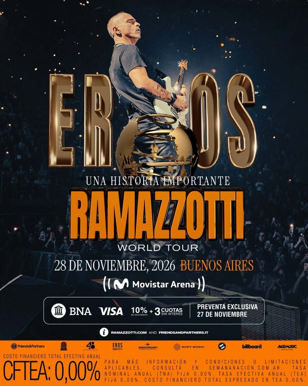 Eros Ramazzotti en el Movistar Arena Buenos Aires 2026